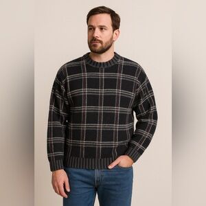 🖤 Vintage Cortina Italia Plaid‎ Knit Sweater 🖤 Black Gray Red Check Pullover L